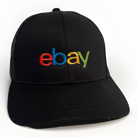 eBay Trucker Hat Embroidered Logo Adjustable Black Snap Back Promo Seller Swag - Picture 7 of 7